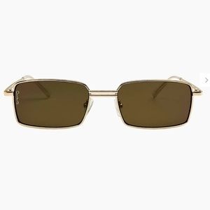 Trendy Skinny Square 90s Otra Illa Gold Sunglasses - image 1